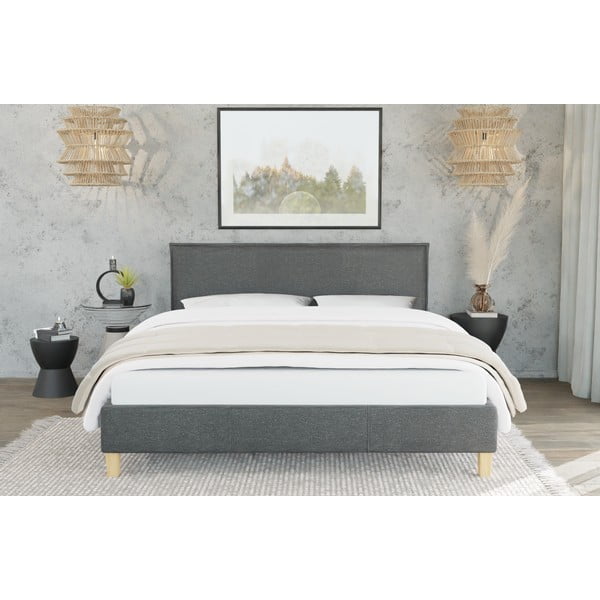 Viengulė lova tamsiai pilkos spalvos audiniu dengta su lovos grotelėmis 90x200 cm Tina – Ropez-image-1