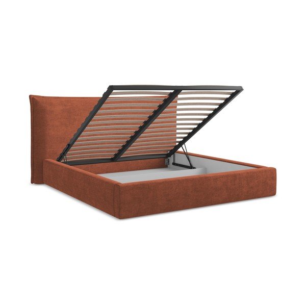 Terakotos spalvos dvigulė lova audiniu dengta su sandėliavimo vieta su lovos grotelėmis 180x200 cm Esala – Makamii-image-3