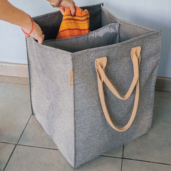 Pilkos spalvos iš tekstilės skalbinių krepšys 71 l Laundry Hub Tweed duplo – Rolser-image-2