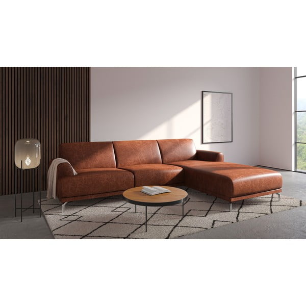 Ruda odinė kampinė sofa MESONICA Puzo, dešinysis kampas-image-1