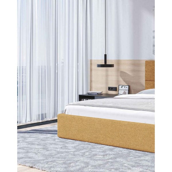 Ochros spalvos dvigulė lova audiniu dengta su sandėliavimo vieta su lovos grotelėmis 180x200 cm Bufo – MESONICA-image-4