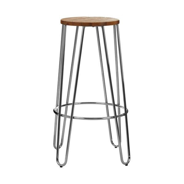 Sidabrinės spalvos/natūralios spalvos iš guobos masyvo baro taburetė (sėdynės aukštis 75 cm) District – Premier Housewares