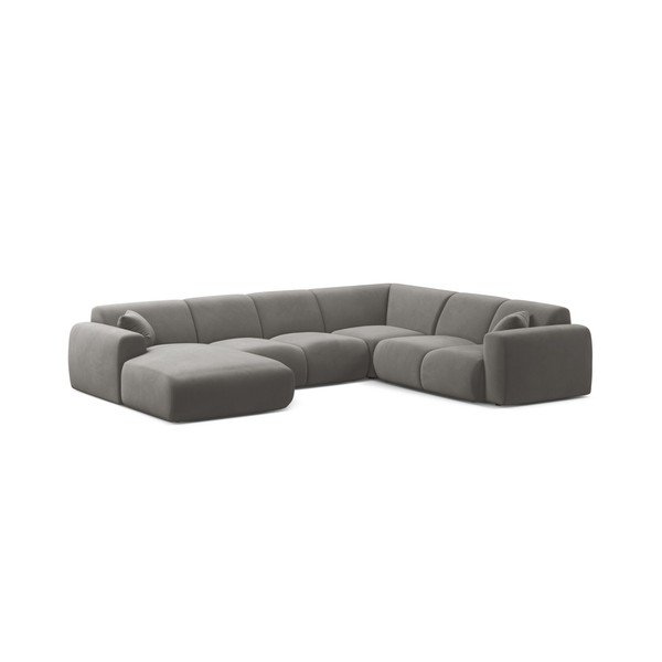 Pilkos spalvos kampinė sofa iš velveto („U“ formos) Molino – Micadoni 