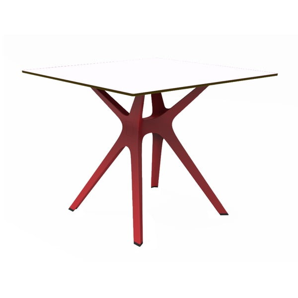 Valgomasis stalas su raudonomis kojomis ir baltu stalviršiu, tinkamas naudoti lauke "Resol Vela", 90 x 90 cm