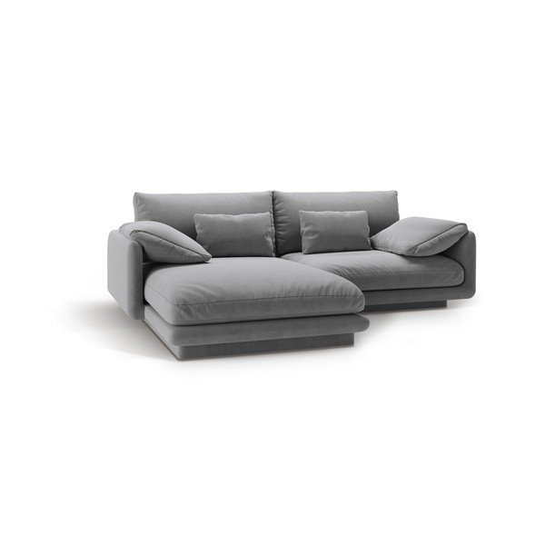 Iš velveto kampinė sofa šviesiai pilkos spalvos (su kairiuoju kampu/su gultu) Torino – Micadoni -image-2