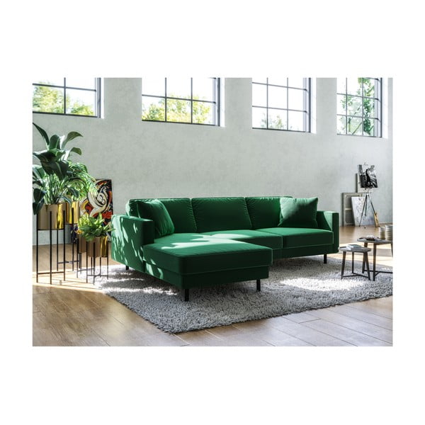 Kampinė sofa žalios spalvos iš velveto (su dešiniuoju kampu) Kobo – MESONICA-image-3