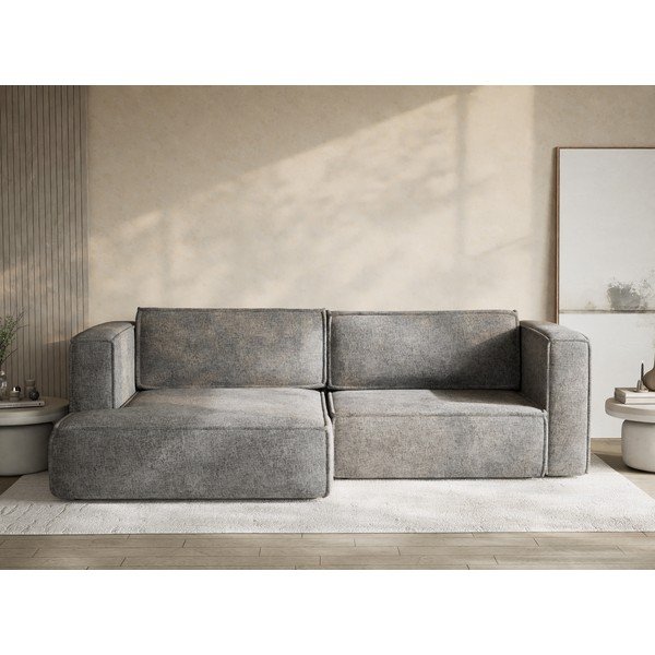 Pilkos spalvos sulankstoma/su sandėliavimo vieta kampinė sofa iš šenilinio audinio (su kairiuoju kampu/su gultu) Velto – Maison de Rêve-image-1