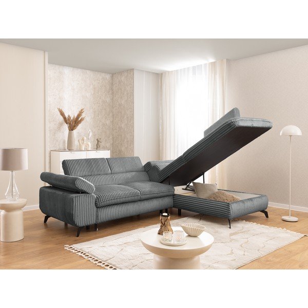 Pilkos spalvos kampinė sofa iš kordinio velveto (su dešiniuoju kampu/„L“ formos) Marbeya  – Ropez-image-4