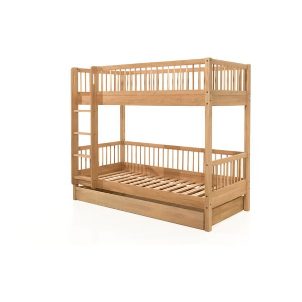 Dviauktė/ištraukiama iš ąžuolo masyvo vaikiška lova natūralios spalvos su sandėliavimo vieta 90x200 cm Forrest – Vipack
