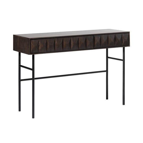 Konsolinis staliukas tamsiai rudos spalvos su ąžuolo dekoro stalviršiu 39x117 cm Latina – Unique Furniture-image-3