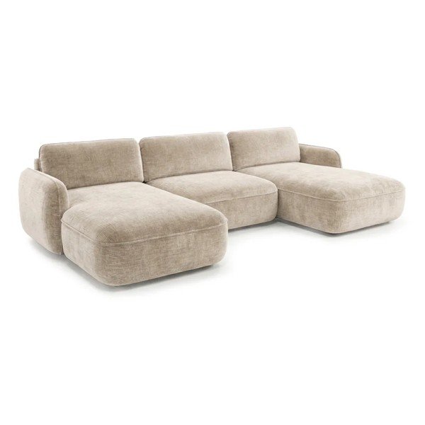 Smėlio spalvos sulankstoma/su sandėliavimo vieta kampinė sofa iš velveto („U“ formos) Celeste – Bobochic Paris-image-4