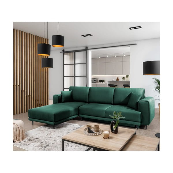 Žalios spalvos iš velveto sulankstoma/su sandėliavimo vieta kampinė sofa (su kairiuoju kampu/su gultu) Dalia – ELTAP-image-4