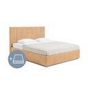 Minkšta dvigulė lova su čiužiniu ir grotelėmis 180x200 cm, garstyčių spalvos, su daiktadėže Thessa Bold Line - Bonami Selection