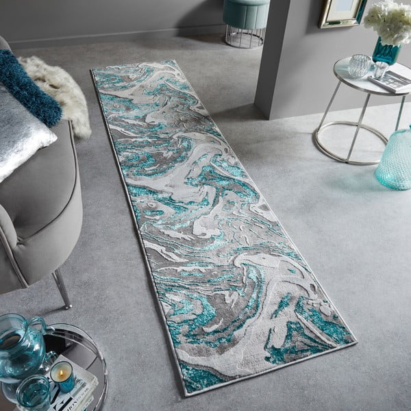 Kilimas pilkos spalvos/turkio spalvos 60x230 cm Marbled – Flair Rugs-image-1