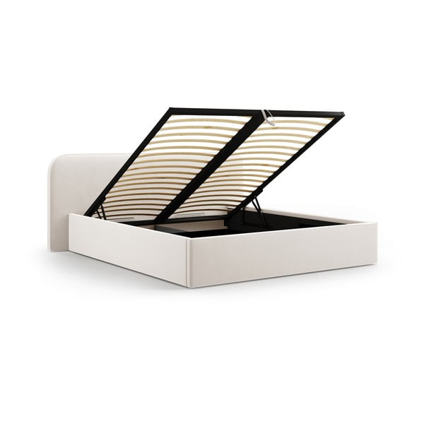 Dramblio kaulo spalvos dvigulė lova audiniu dengta su sandėliavimo vieta su lovos grotelėmis 180x200 cm Elizabeth – Micadoni -image-2