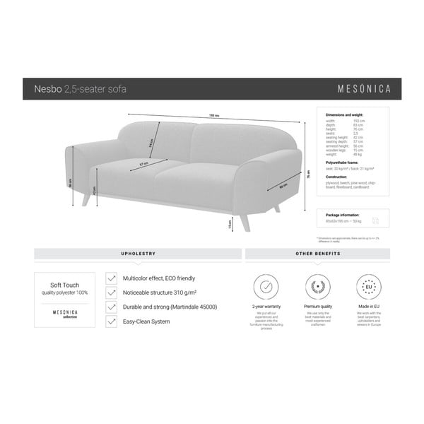 Sofa tamsiai žalios spalvos 193 cm Nesbo – MESONICA-image-3