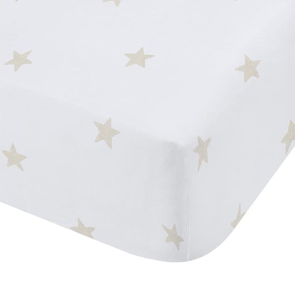Baltos spalvos/smėlio spalvos iš medvilnės vaikų patalynė vaikiškai lovai su guma 70x140 cm Mini Star & Stripes – Bianca