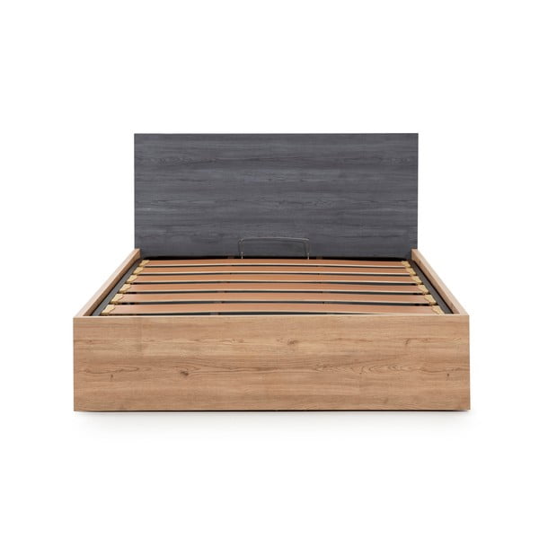 Pilka dvigulė lova su daiktadėže ir grotelėmis 160x200 cm Kronos - Marckeric-image-2