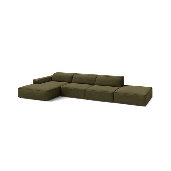Khaki spalvos modulinė kampinė sofa iš velveto (su kairiuoju kampu/su gultu) Jodie – Micadoni 