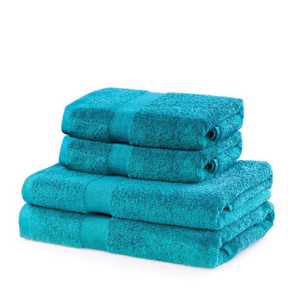 Vonios rankšluosčių rinkiniai iš medvilnės audinio turkio spalvos 4 vnt. Marina – DecoKing