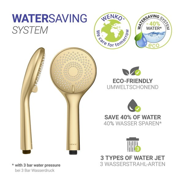 Matinės auksinės spalvos iš plastiko ekonomiškas dušo antgalis ø 11 cm Watersaving System – Wenko-image-2