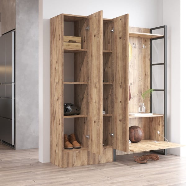 Natūralios spalvos pušies dekoro prieškambario komplektas Yvette - Kalune Design-image-2