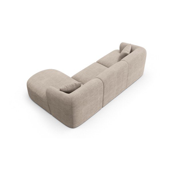 Šviesiai rudos spalvos kampinė sofa iš kordinio velveto (su dešiniuoju kampu/su gultu) Campi – Cosmopolitan Design-image-3