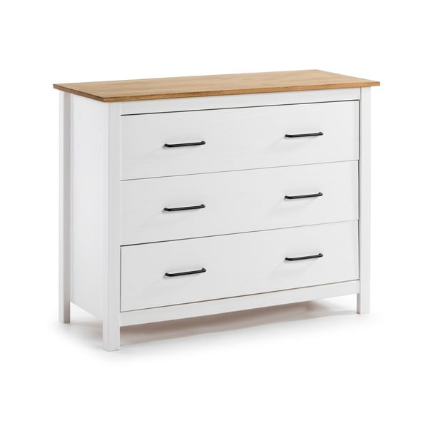 Iš pušies masyvo žema šoninė spintelė baltos spalvos 100x80 cm Miranda – Marckeric-image-2