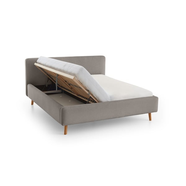 Dvigulė lova pilkos spalvos audiniu dengta su sandėliavimo vieta su lovos grotelėmis 160x200 cm Mattis – Meise Möbel-image-3