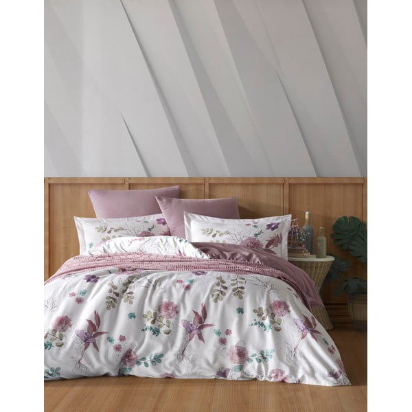 Viengulė patalynė baltos spalvos/rožinės spalvos iš medvilnės 140x200 cm Larin – Mijolnir