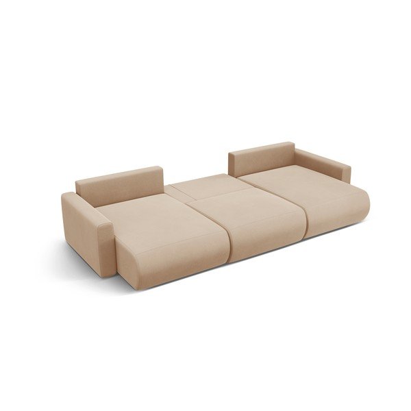 Šviesiai rudos spalvos iš velveto sulankstoma/su sandėliavimo vieta kampinė sofa („U“ formos) Belfast – Cosmopolitan Design-image-3