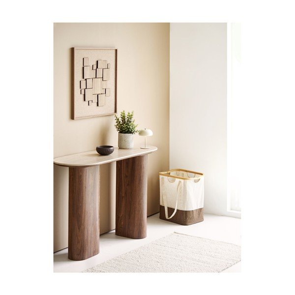 Smėlio spalvos/tamsiai rudos spalvos iš keraminės plokštės konsolinis staliukas 40x120 cm Delphi – House Nordic-image-1