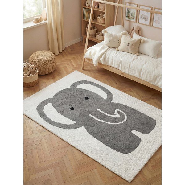 Skalbiamas/rankų darbo pilkos spalvos/kreminės spalvos iš medvilnės vaikiškas kilimas 140x200 cm Snuggle Emil – Hanse Home-image-1