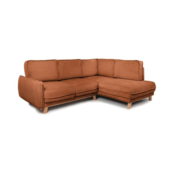 Iš kordinio velveto sulankstoma kampinė sofa oranžinės spalvos Tori – Bonami Selection-image-2