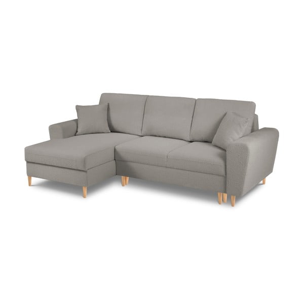 Šviesiai pilkos spalvos iš boucle sulankstoma/su sandėliavimo vieta kampinė sofa (su kairiuoju kampu/su gultu) Kyoto – Cosmopolitan Design-image-1