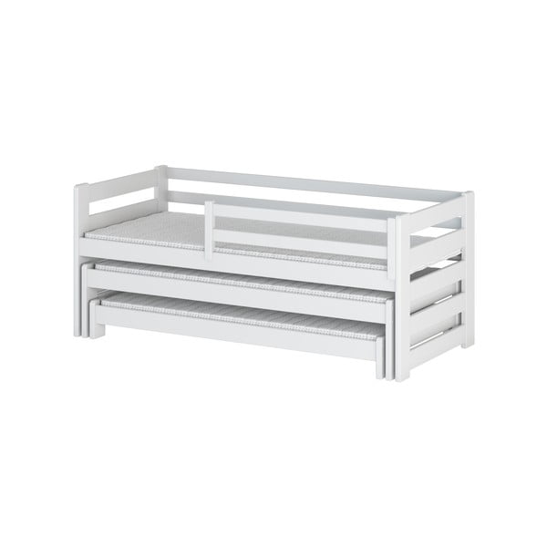 Balta vaikiška lova iš pušies medienos su ištraukiama lova 80x160 cm Rico - Lano Meble