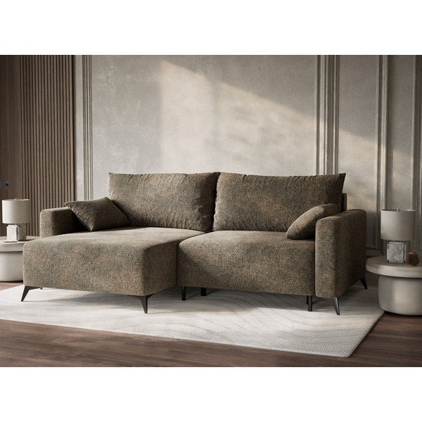 Rudos spalvos sulankstoma/su sandėliavimo vieta kampinė sofa iš šenilinio audinio (su kairiuoju kampu/su gultu) Leon – Maison de Rêve-image-4