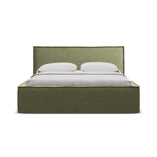 Žalios spalvos dvigulė lova audiniu dengta su sandėliavimo vieta su lovos grotelėmis 160x200 cm Anani – Makamii-image-4