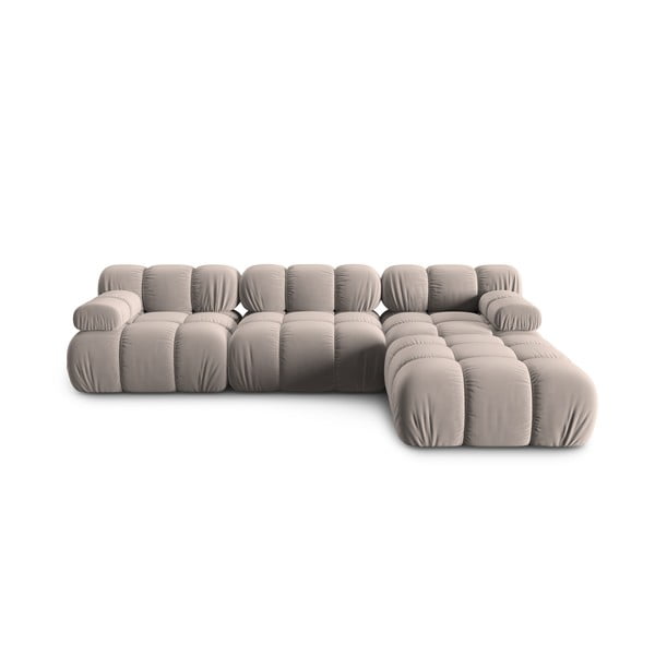 Kampinė sofa smėlio spalvos iš velveto Bellis – Micadoni Home