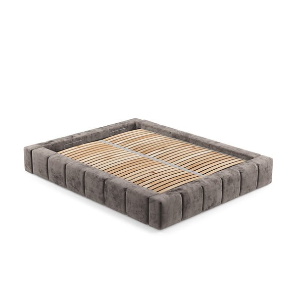 Dvigulė lova rudos spalvos audiniu dengta su sandėliavimo vieta su lovos grotelėmis 200x200 cm Aruba L – Maison de Rêve-image-3