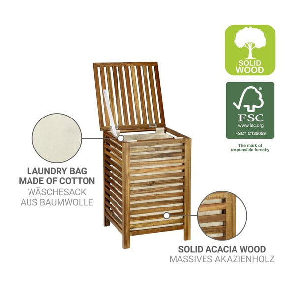 Tamsios natūralios spalvos iš medžio skalbinių krepšys 56 l Fondi – Wenko-image-2