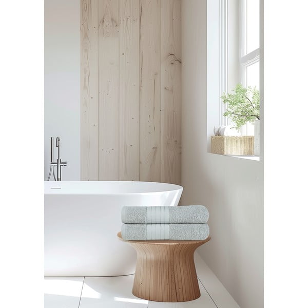 Iš frote audinio iš medvilnės vonios rankšluosčiai šviesiai pilkos spalvos 2 vnt. 70x140 cm – Good Morning-image-4