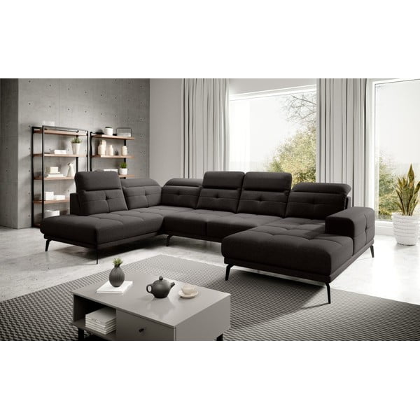 Tamsiai rudos spalvos kampinė sofa (su kairiuoju kampu/„U“ formos) Bretan – ELTAP-image-1