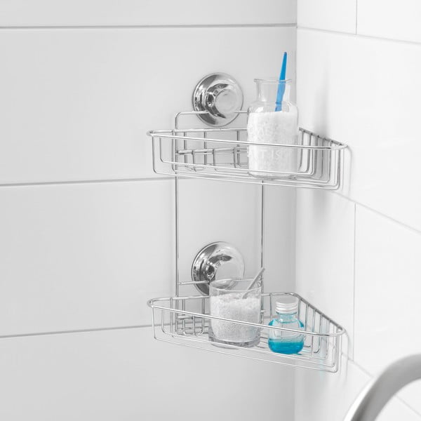 Klijuojama iš metalo Kampinė vonios lentyna sidabrinės spalvos Bestlock Bath – Compactor-image-1