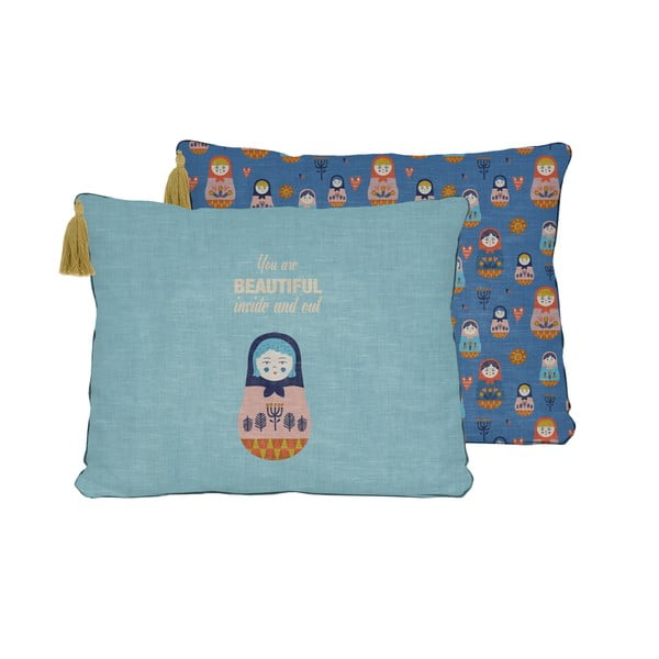 Mėlyna pagalvė su linu Little Nice Things Inside Out, 50 x 35 cm