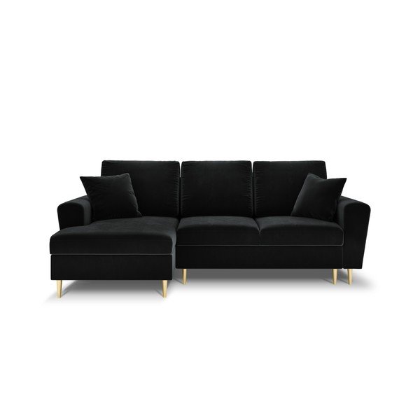 Juodos spalvos iš velveto sulankstoma/su sandėliavimo vieta kampinė sofa (su kairiuoju kampu/su gultu) Kyoto – Cosmopolitan Design