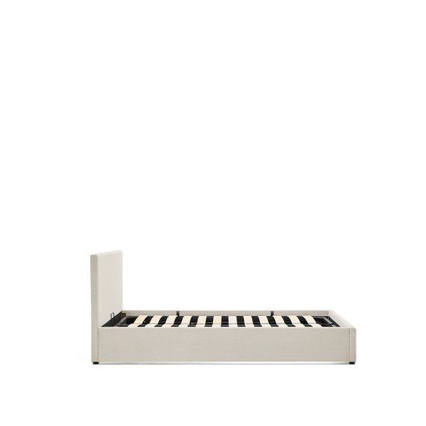 Smėlio spalvos dvigulė lova audiniu dengta su sandėliavimo vieta su lovos grotelėmis 180x200 cm Nahiri – Kave Home-image-4