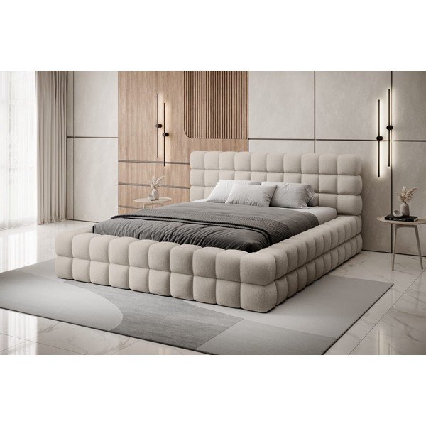 Smėlio spalvos dvigulė lova dengta audiniu su sandėliavimo vieta su lovos grotelėmis 180x200 cm Dizzle – ELTAP-image-1