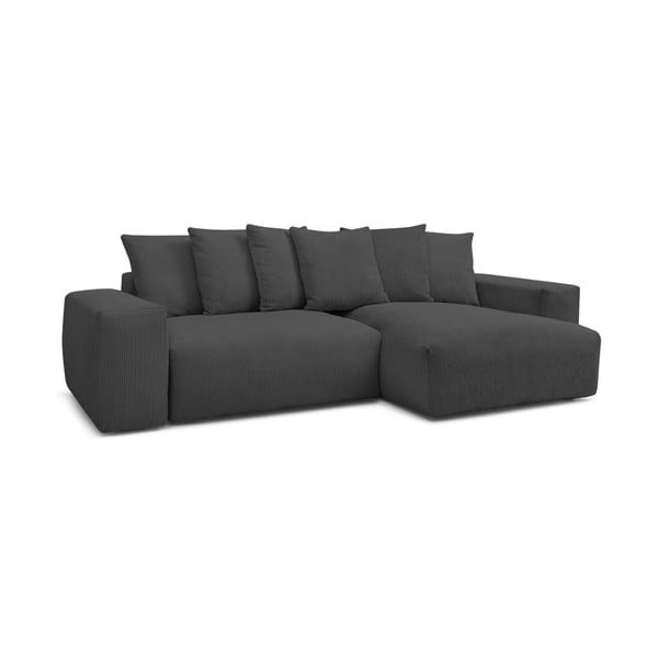 Tamsiai pilkos spalvos iš kordinio velveto sulankstoma/su sandėliavimo vieta kampinė sofa Voltaire – Bobochic Paris-image-3