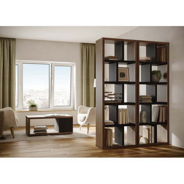 Knygų spinta  juodos spalvos/rudos spalvos iš riešutmedžio 70x198 cm Berlin – TemaHome-image-1
